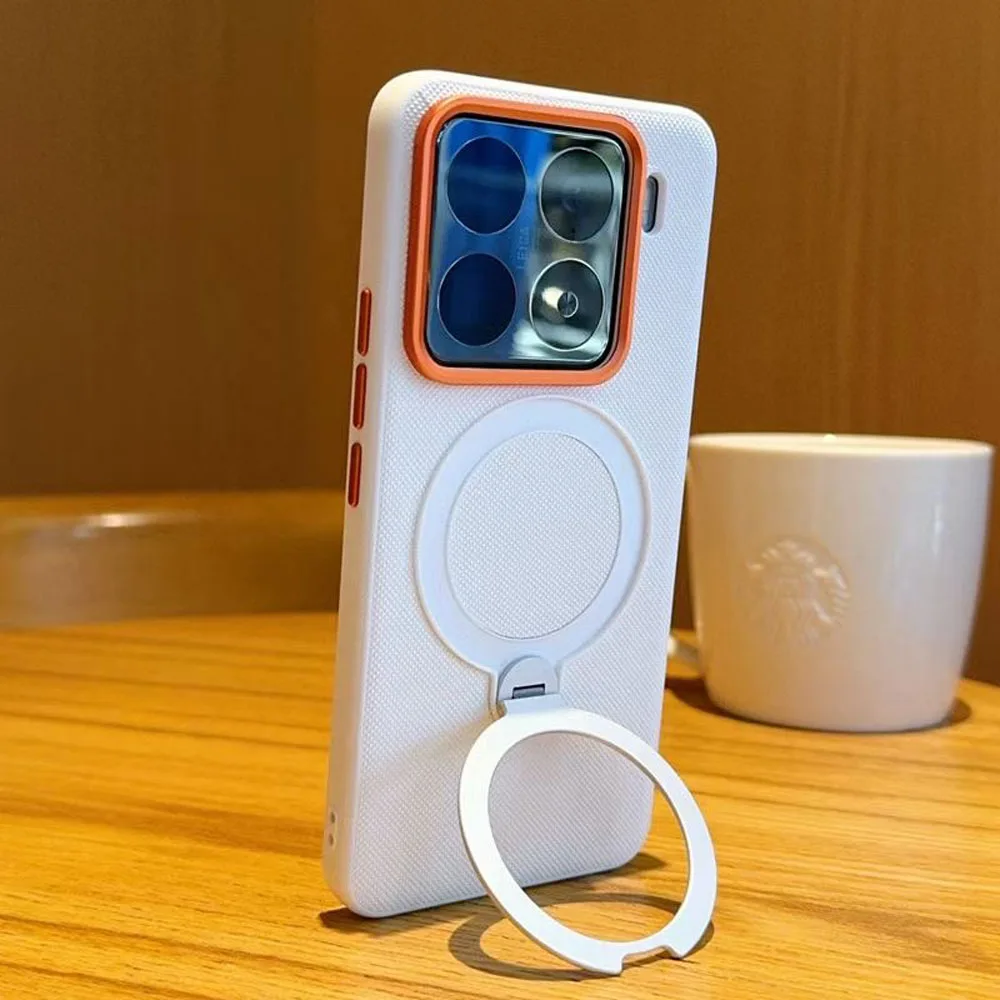 Solid Color Magnetic Holder Case with 360° Rotatable Stand and Alloy Lens Protection - Shockproof Cover