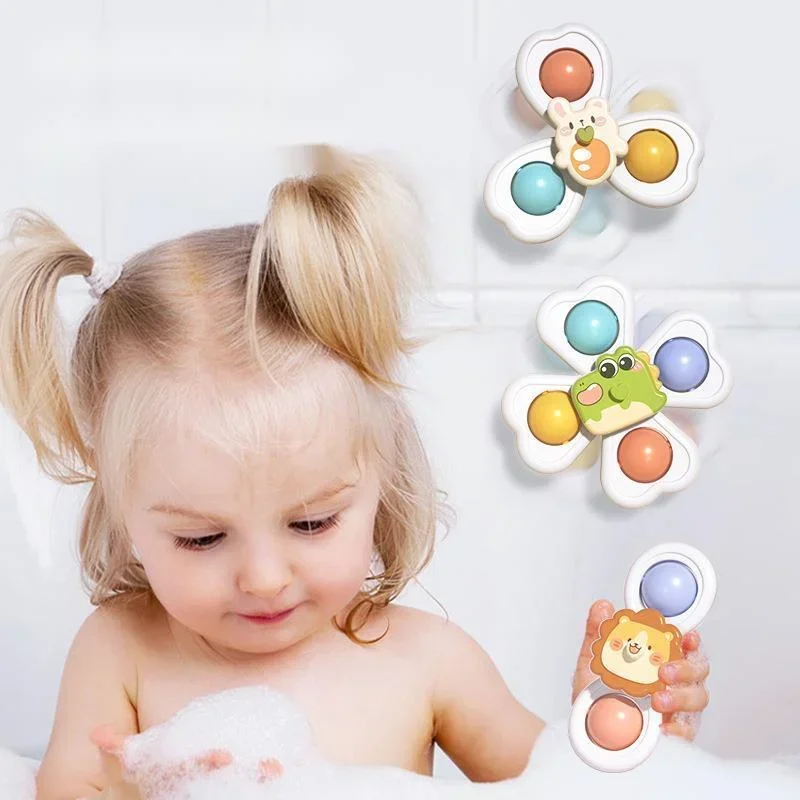 3PCS Suction Cup Spinner Toy Baby Bath Funny Game Educational Toys For Children Girls Boys Infant Sensory Stress Reliever Gift — view 3
