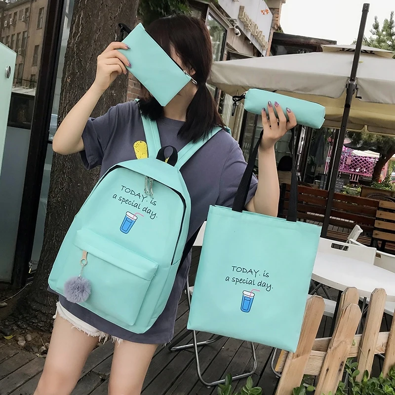 

4 Pcs Sets Canvas School Bags For Teenage Girls Children Shoulder Bags New Trend Female Backpack Fashion Women Backpack