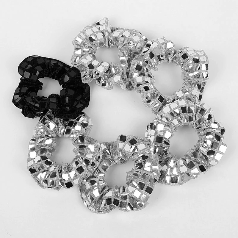 1/6pcs Disco Ball Sequin Hair Tie Silver Hair Band for 80s 90s Birthday Wedding Bridal Shower Decoration Bachelorette Party Gift