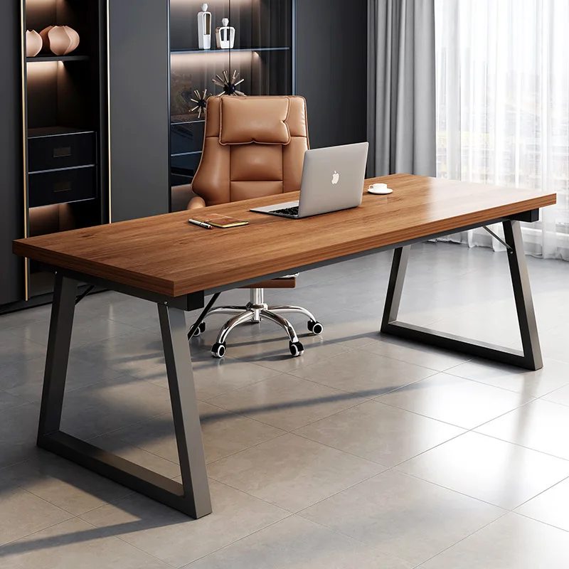 Modern Computer Desk Home Office Desk Large Executive Office Computer Table Study Writing Wooden Tabletop Metal Frame