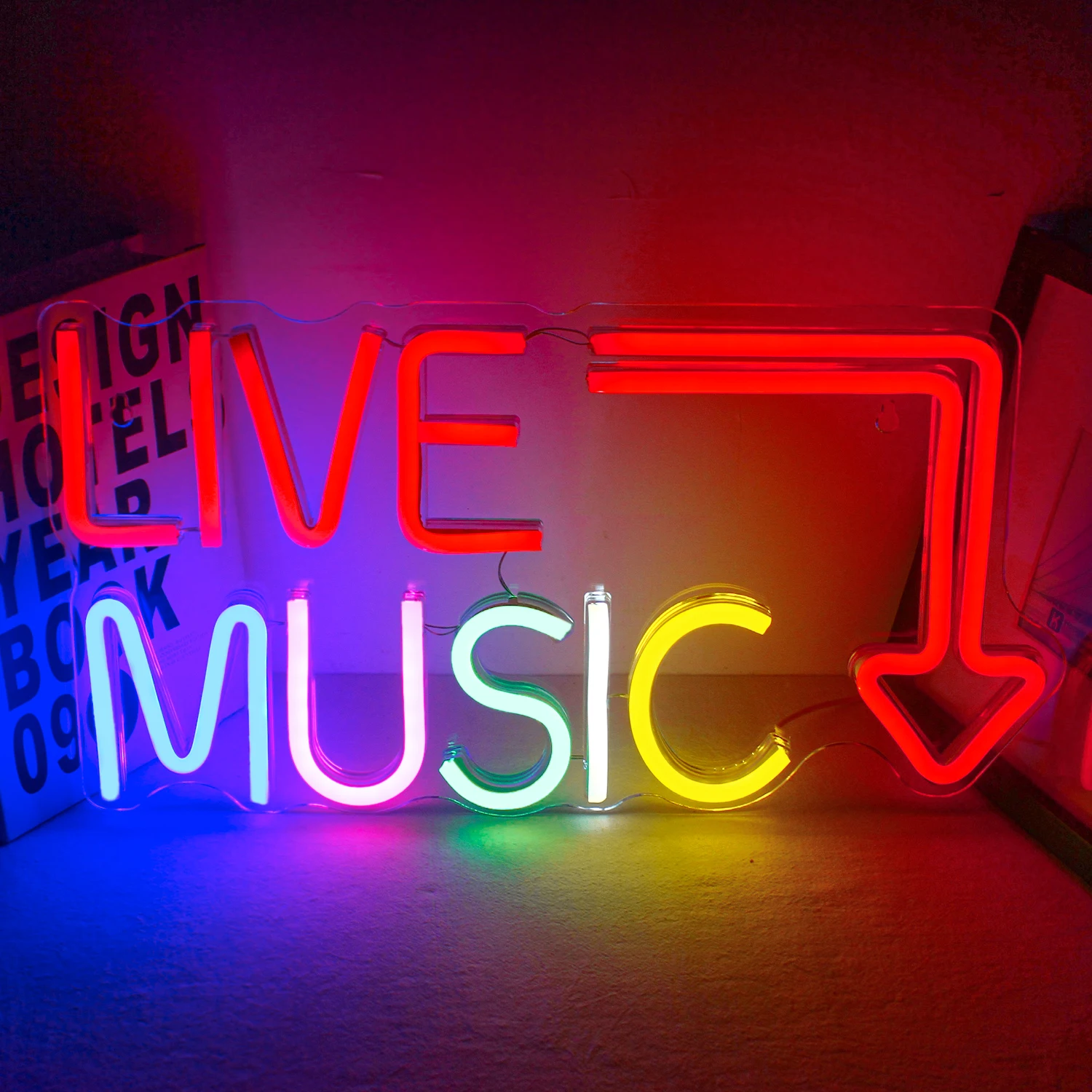 Colorful Live Music Neon Sign for Wall Decor Music Studio USB Powered Switch Light up Sign for Beer Bar Music Studio Party Neon guitar neon sign art guitar decor neon lights music studio bar party club led light up sign gift for music lover girl boy neon