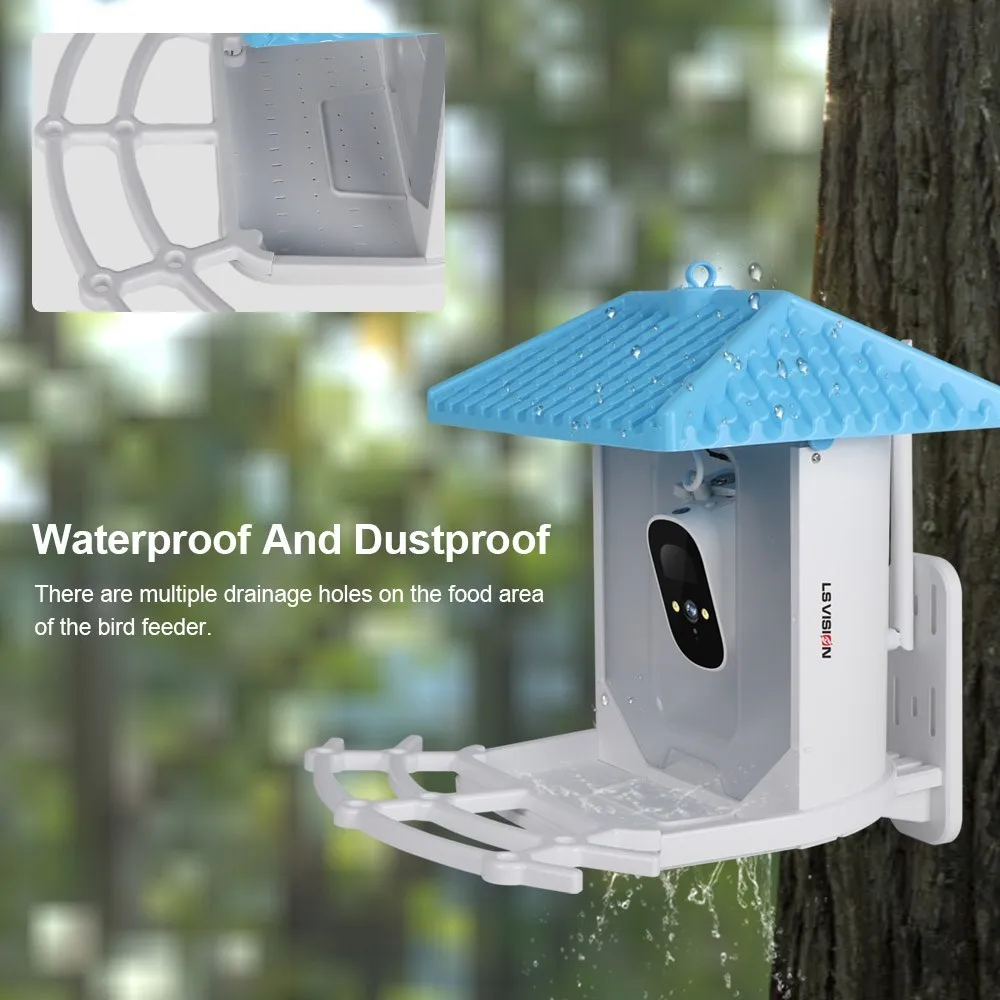 LS VISION Smart Bird Feeder Camera WiFi with Solar Panel AI Identify Bird Species, Auto Capture Watching 2K Cam, Live View ,
