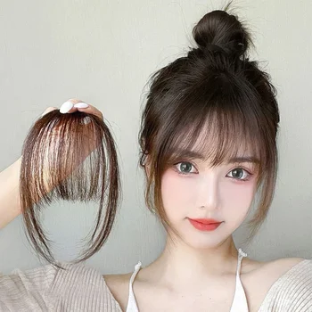 Frangia per capelli umani Clip sopra la testa nelle estensioni dei capelli Capelli naturali marroni Frangia sottile Frangia Posticci per donne in frangia d'aria