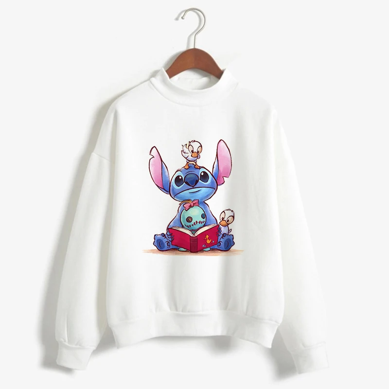 White Turtleneck Hoodie Disney Stitch Funny Women Harajuku Cute Lilo and Stitch Anime Sweatshirt Manga Streetwear Hoody Female