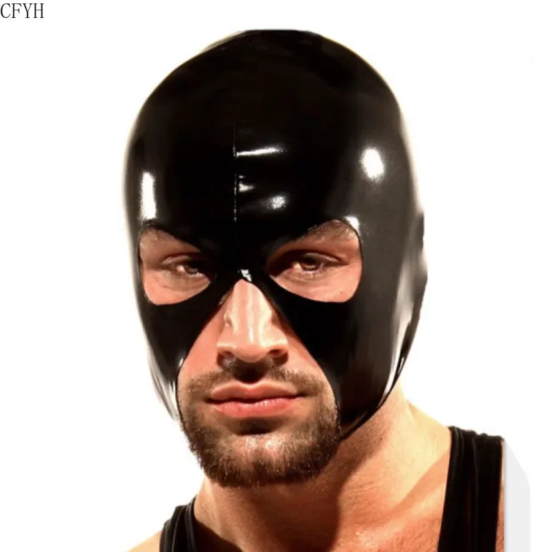 Men Adults Black Patent Leather Masks Open Eyes Nose & Mouth Headgear Full Face Mask Hood for Role-playing Games Cosplay Costume