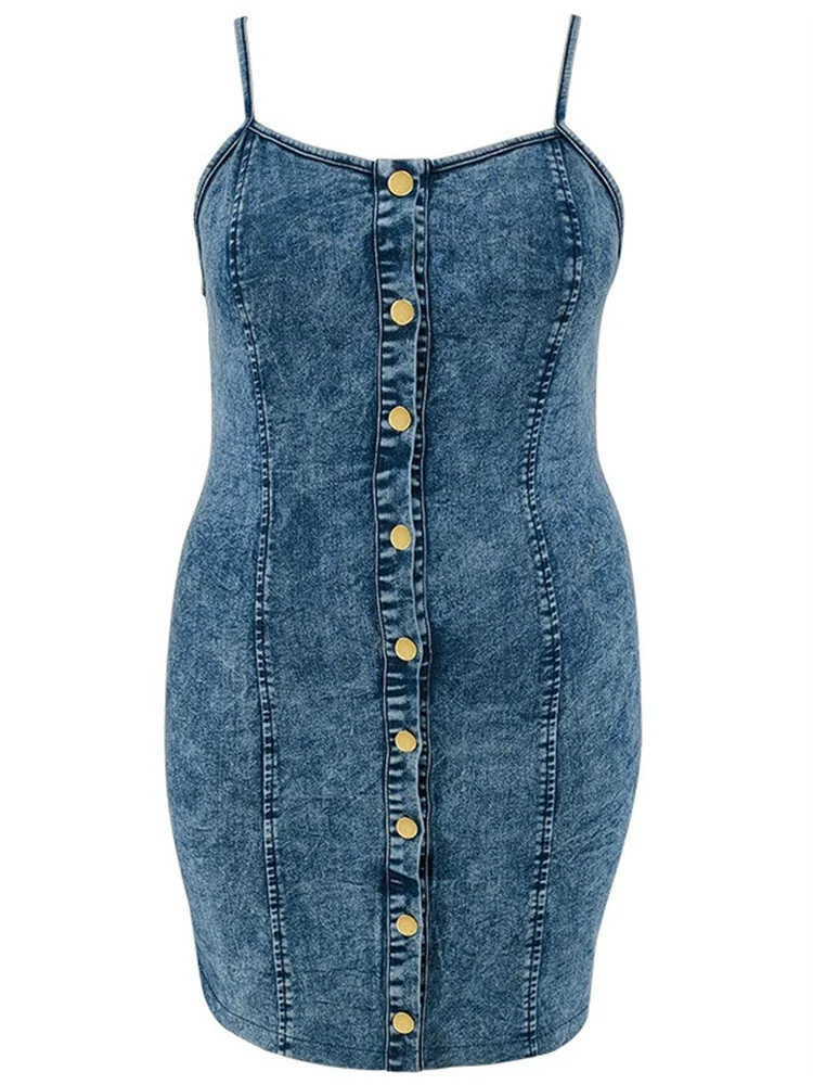 Wmstar Plus Size Denim Dresses for Women Summer Sleeveless Fashion Casual Bodycon Button Midi Dress Wholesale Dropshipping 2024