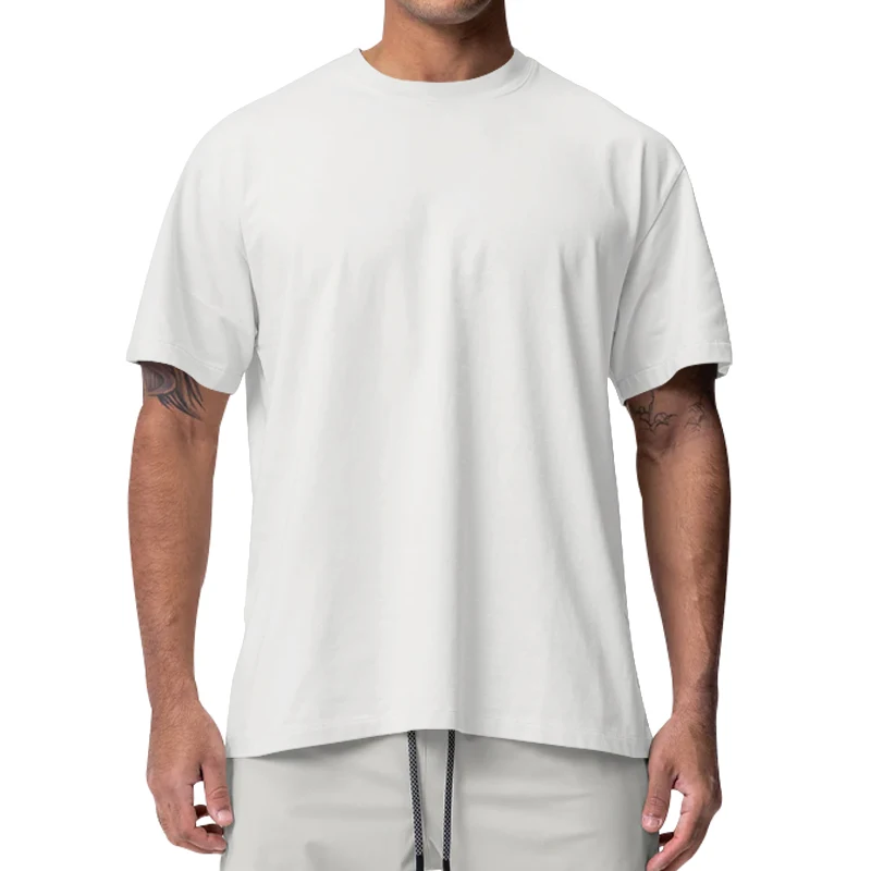 

24 new American fashion men heavy big size relaxed sports breathable round neck drop shoulder cotton T-shirt
