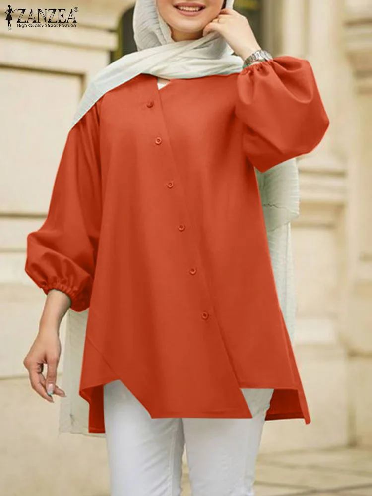 

ZANZEA Vintage Solid Shirt Women Fashion Long Sleeve Muslim Blouse Turkey Hijab Tops Islamic Clothing Casual Loose Ramadan Abaya