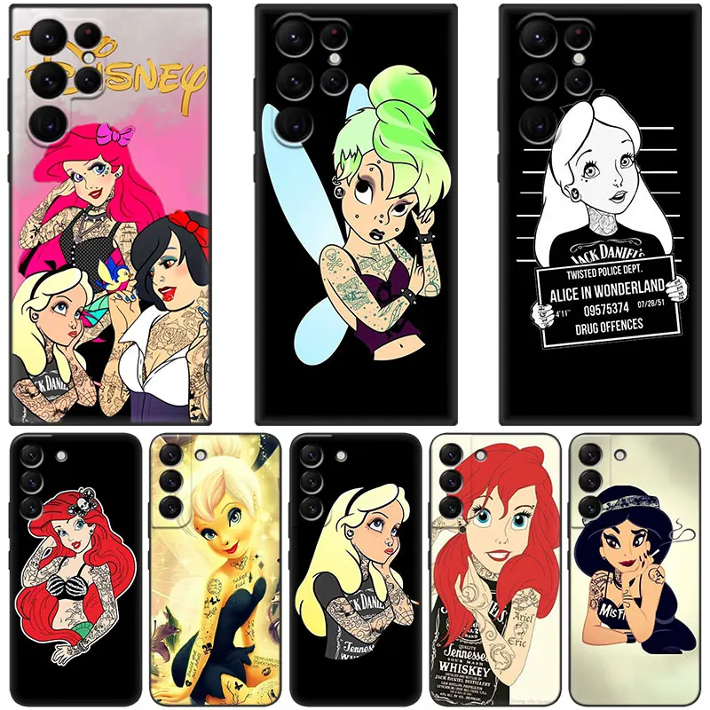 Custodia Da Principessa Per Tatuaggi Punk Disney Per Samsung Galaxy S23 S22 S21 Ultra S20 Fe 5G S10E S10 Lite S9 S8 Plus S7 Edge Cover Nera