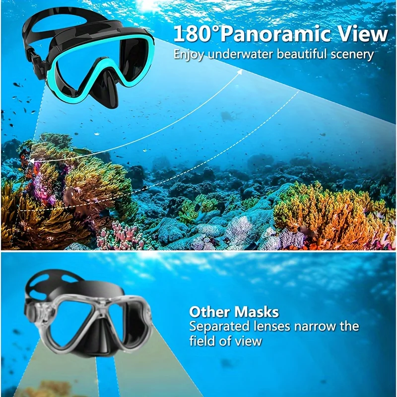Qingsong Adult Advanced Snorkeling Gear Set-Dry Top Snorkel with Anti-Fog Panoramic Tempered Glass Mask for Snorkeling