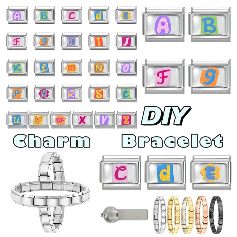 Letter Name Charm Bracelet Stainless Steel Jewelry DIY Making Gifts