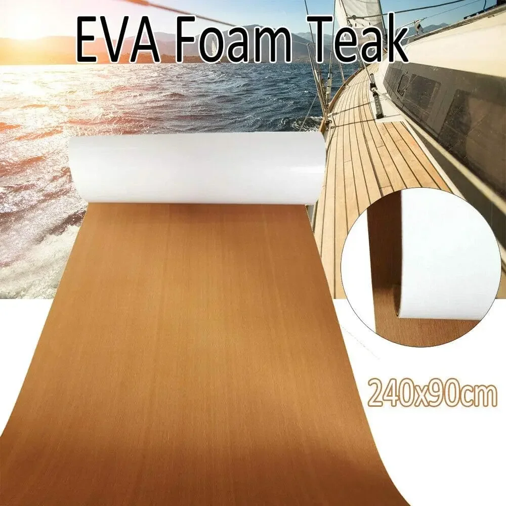 Bodenbelag aus Teakholz-EVA-Schaumstoff, 240 x 90 cm, rutschfest, für Boot, Marine, Wohnmobil, Bodenbelag, Bodenbelag, schneidbar, mit Selbstklebung – Detail 1