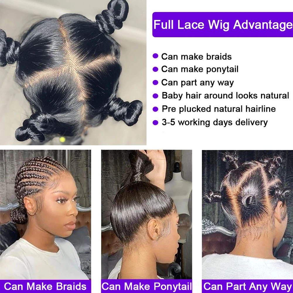360 Full Lace Wig Human Hair Pre Plucked Transparent 13x4 HD Lace Frontal Straight Front for Women