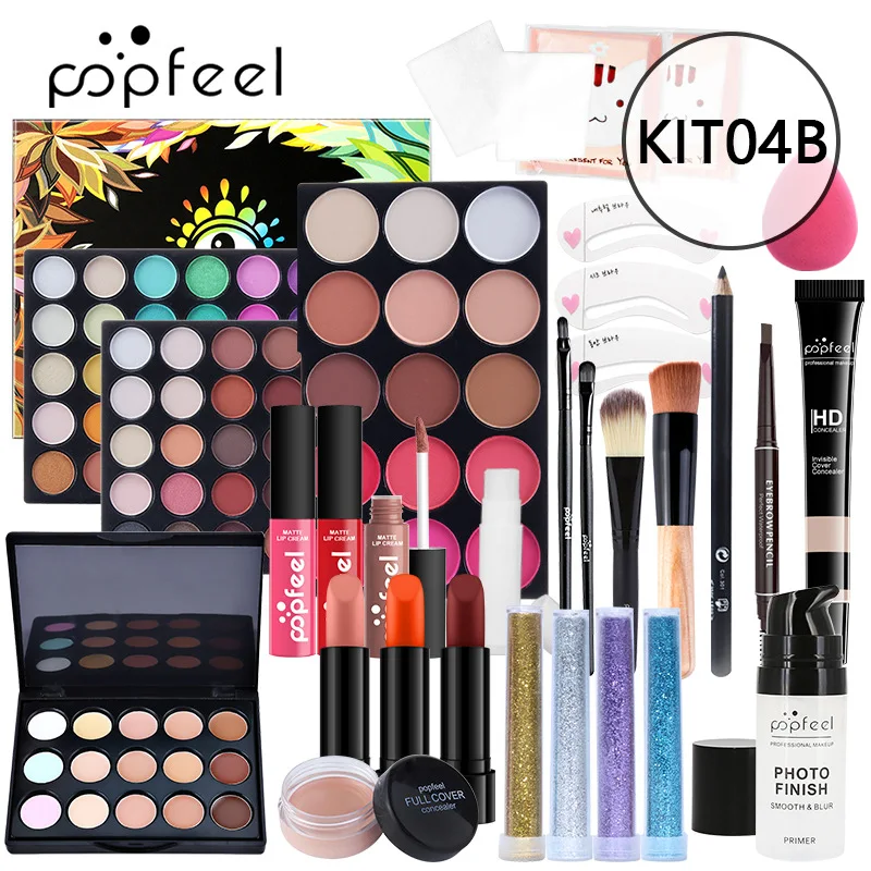 POPFEEL Full Set of Light Makeup Gift Box Makeup Set for Female Beginners Makeup Combination Include Eyebrow Eyeliner Eyeshadow 4