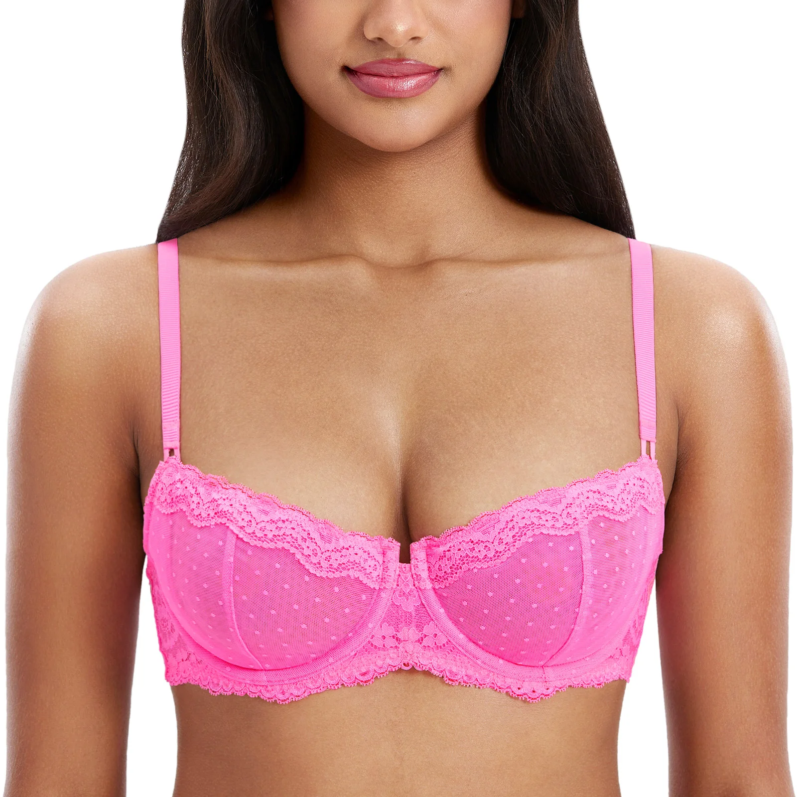 Women's Sexy Lace Bra Underwire Balconette Unlined Demi Sheer Plus Size