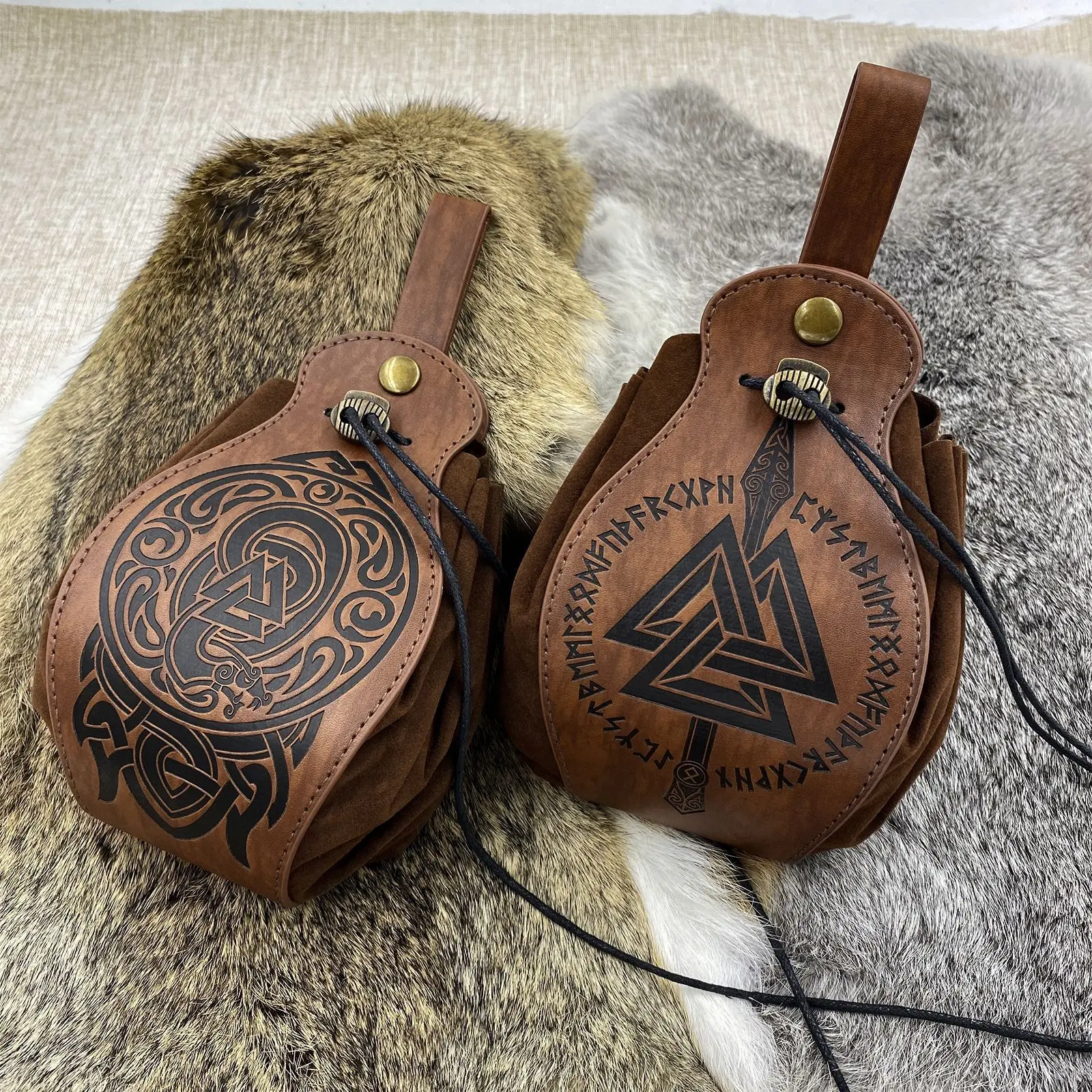 빈티지 중세 바이킹 주사위 가방 트레이 인조 가죽 드로스트링 파우치 D&D 롤플레잉 게임 동전 지갑 RPG 액세서리