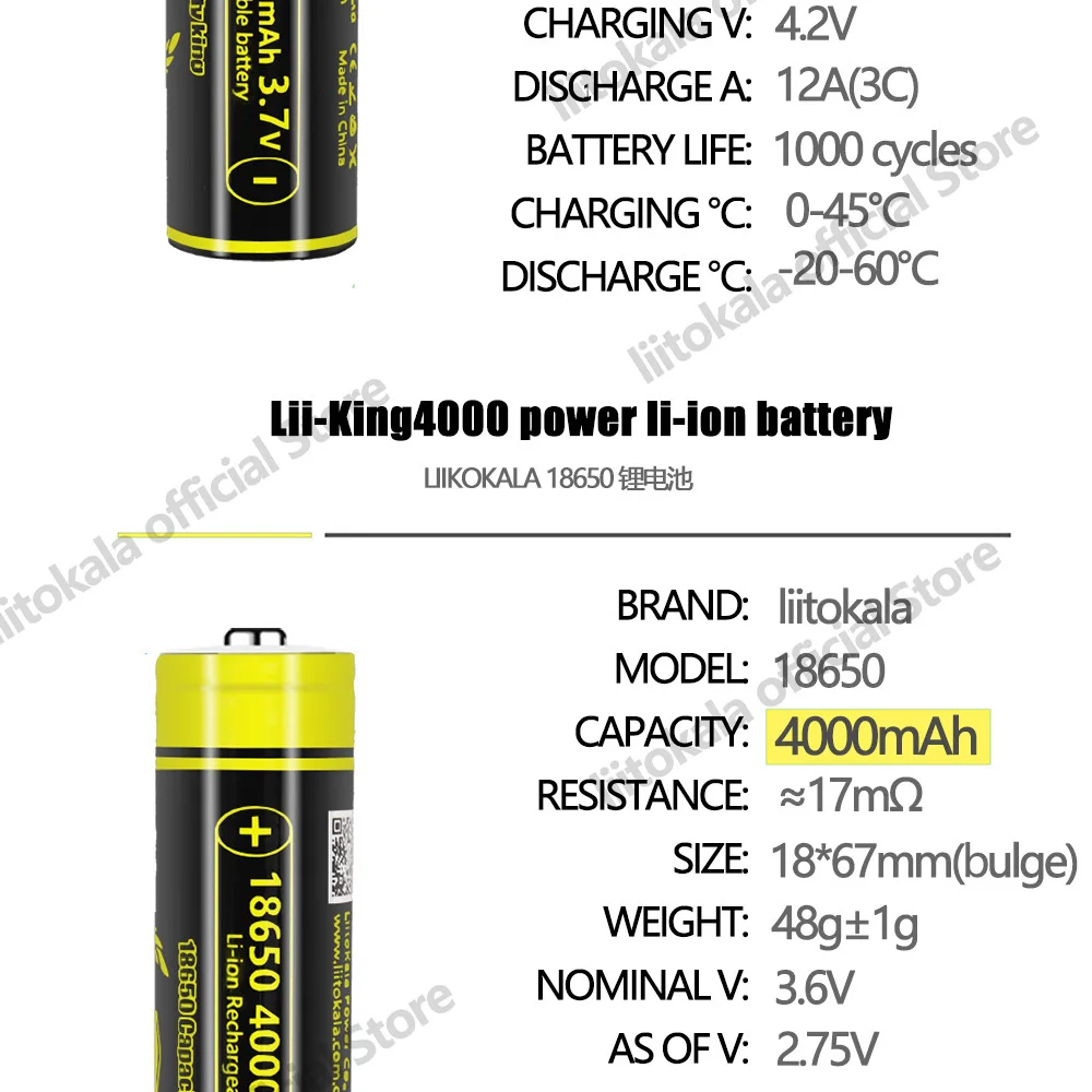 Top view of LiitoKala 18650 battery
