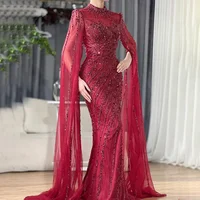 Caramel Cape Sleeves Mermaid Beaded Luxury Dubai Evening Dress SERENE HILL 2025 Formal Gown Wedding Party GLA71885A Customized 3