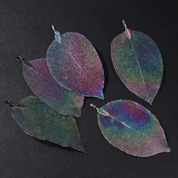 Elegant Mixed Gold Electroplated Leaf Pendant Set - 5 - Piece Natural Charm Collection (Colorful)