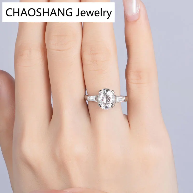 Luxury 3 Carat Oval Cut Moissanite Engagement Rings For Women Solid 925 Sterling Silver