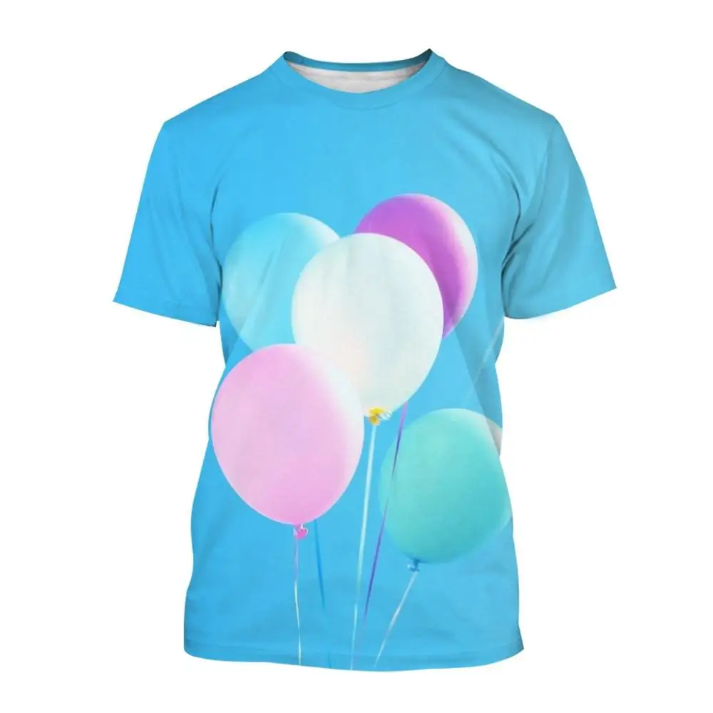

3d Color Balloon Print Summer Unisex Men's And Women's Children's T-shirt Harajuku Fashion Street Style Thin Quick Drying Top