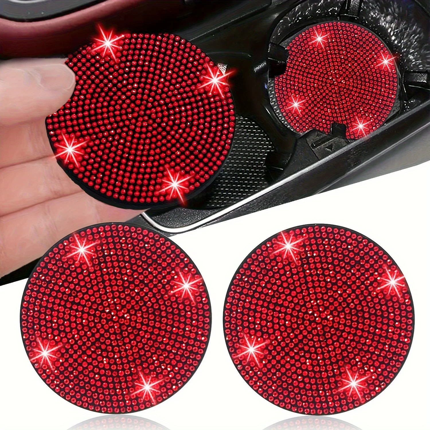Silicone Shiny Non-Slip Luxury Car Coaster, All-Crystal Design, Easy-Clean, Universal Fit