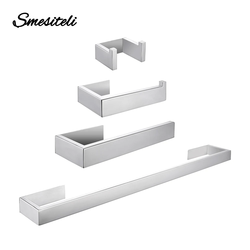 Shelf Adhesive Chrome Towel Bar Set Bathroom Accessories Silver Wall Mount Toilet Paper Holder Robe Hook Rack For Bathroom paper towel holder,toilet paper holder,towel hook,bathroom hardware set,bathroom hardware accessories,clothes hook