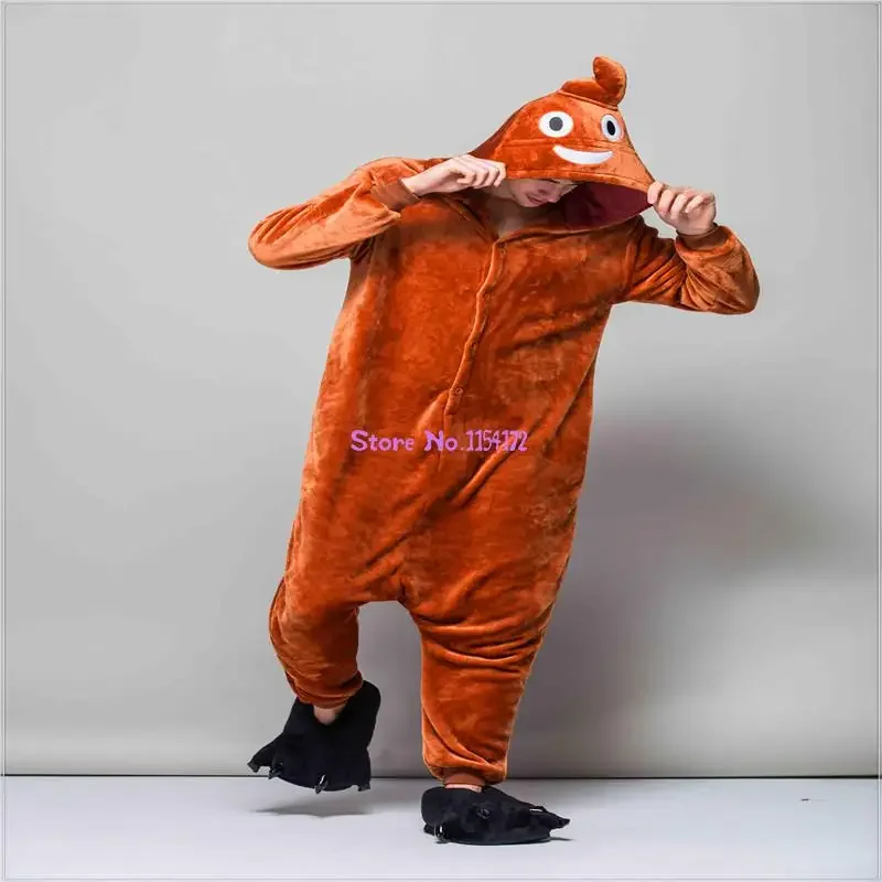 WAT Brown poop Kigurumi Onesie Unisex Adult Pajamas Sleepsuit Pyjama Cartoon Sleepwear Cosplay Costumes New