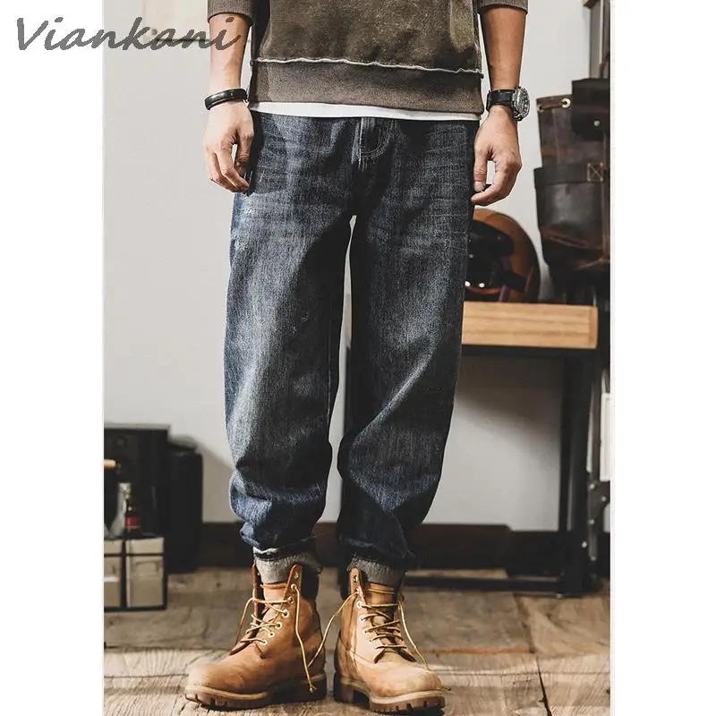 

2023 New Streetwear Men Jeans Fashion Pattern Vintage Recreational Blue Pants American Comfortable Loose Straight Jeans Autumn
