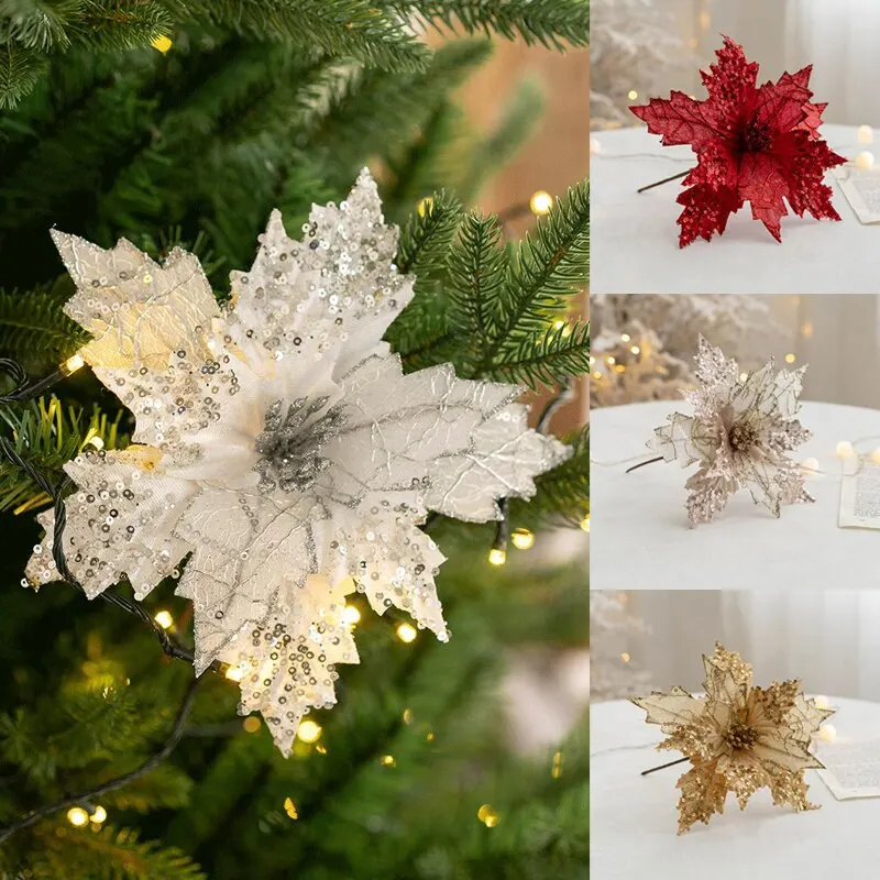 10StylesGlitterArtificialChristmasFlowersChristmasTree