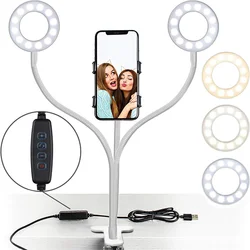USB - Powered Dual LED Ring Light with Dimmable Modes and Flexible Arms - Perfect for Streaming and Photography (WHITE)