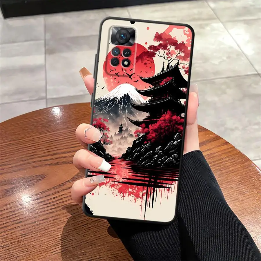 Japanese Ancient House Painting Black Soft Phone Case