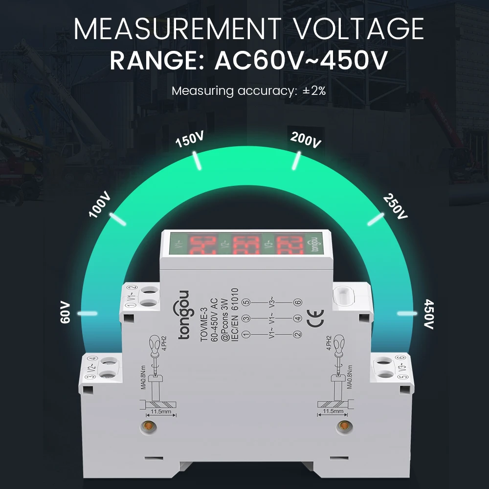 TONGOU ̴  а  ǥñ,   Ʈ, 3   跮, AC 60V-450V, LED  ÷ 