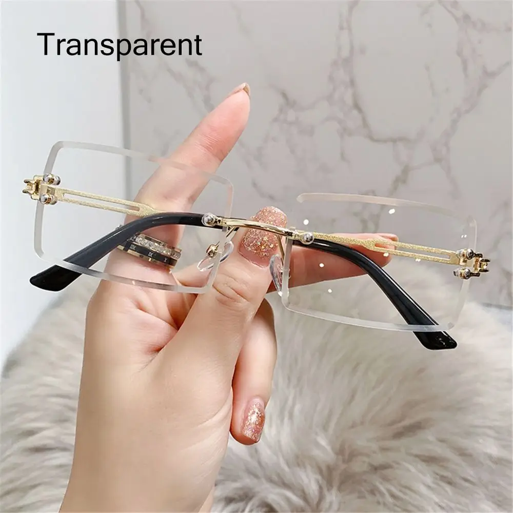 Vintage Rimless Square Luxury Sunglasses with Leopard Head Design
