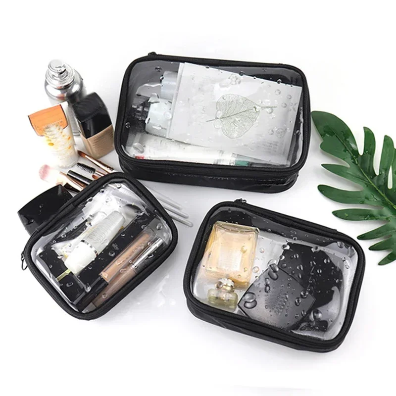 Black Transparent Travel Cosmetic Bag Fashion Waterproof TPU Toiletry Bag New Makeup Storage Bag Clear Zipper Cosmetic Bag 2