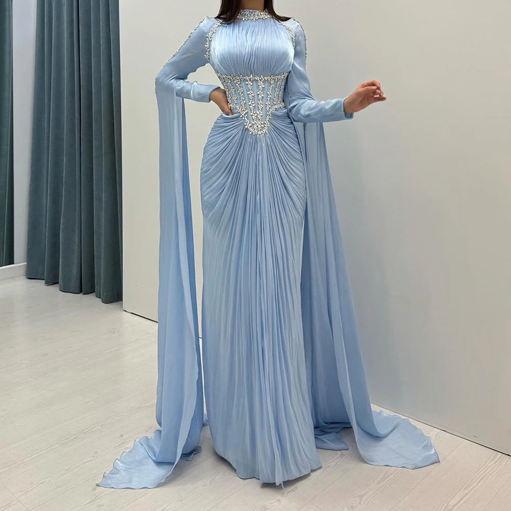 A-line Evening Dresses Floor-length High-neck Full Sleeve Pleat Draped Party | eBay A-line Evening Dresses Floor-length High-neck Full Sleeve Pleat Draped Party | eBay