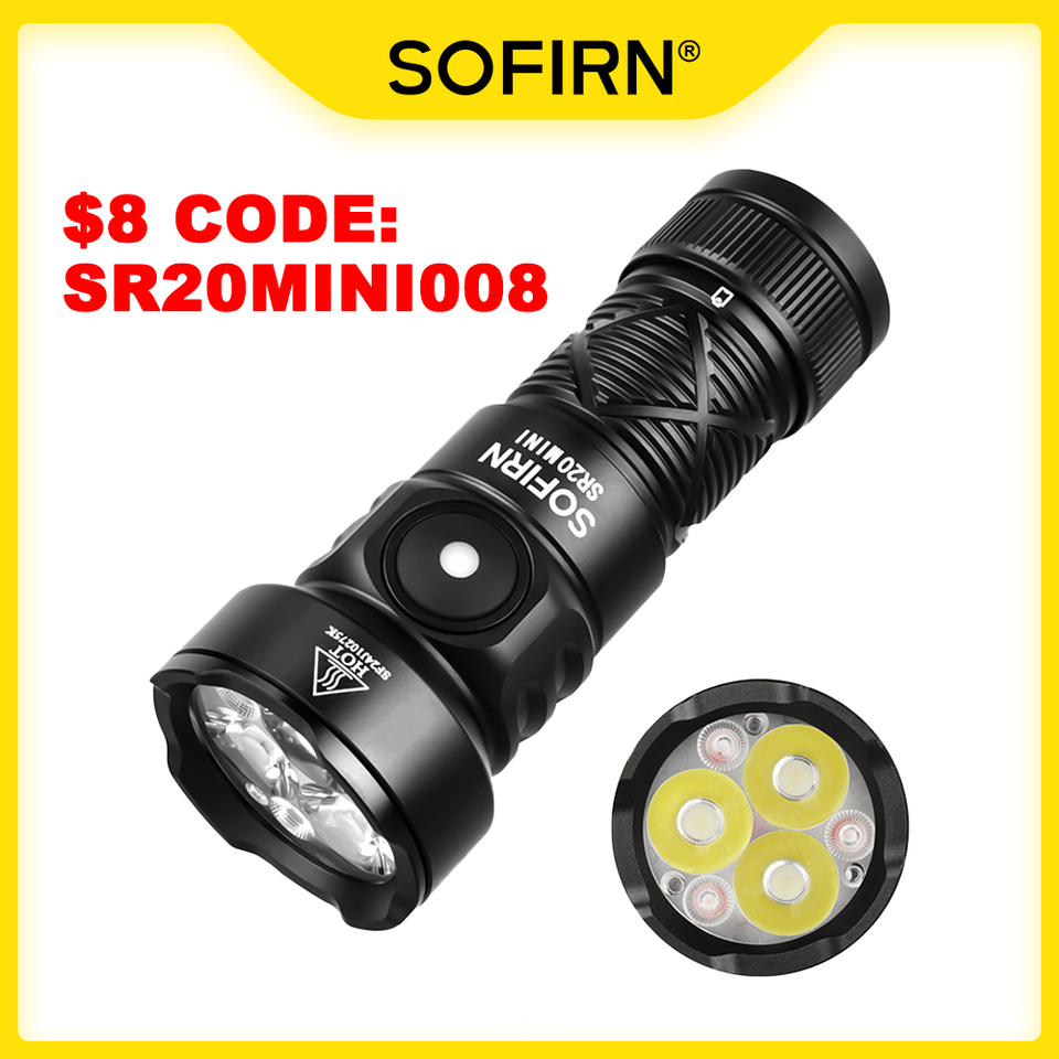 Sofirn SR20 MINI 1200lm Flashlight 18350 White and Red LED Light for Camping, Hunting, and Emergency Situations IP68 Waterproof