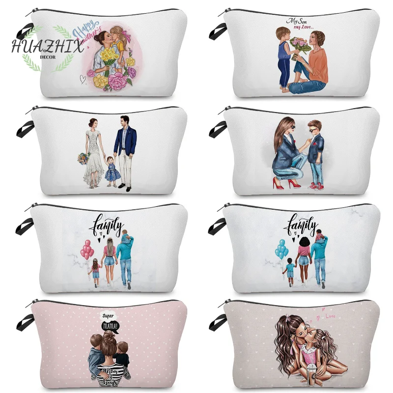 

Family Cosmetic Bags Cool Mom And Baby Princess Women Fashion Canvas Cases Make Up Bag Lady Beauty Toiletry Lipstick Organizer