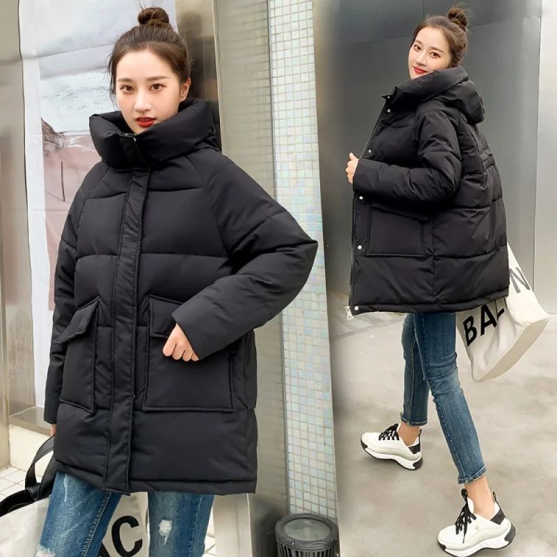 

2023 Winter New down Cotton Jacket Women's Loose Hooded Mid-Length Cotton-Padded Jacket Women's Thickened Puffer Jacket