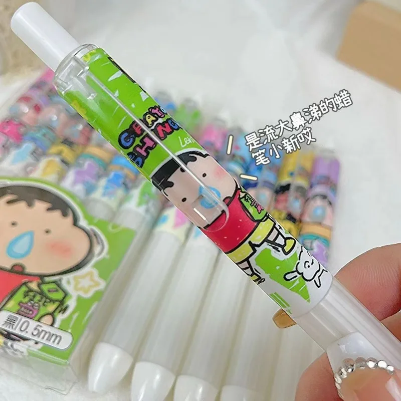 Crayon Shin-chan 블랙 젤 펜 세트 총알 팁 0.5mm 리필 젤 펜 학교 사무용품 문구 액세서리 문구 new