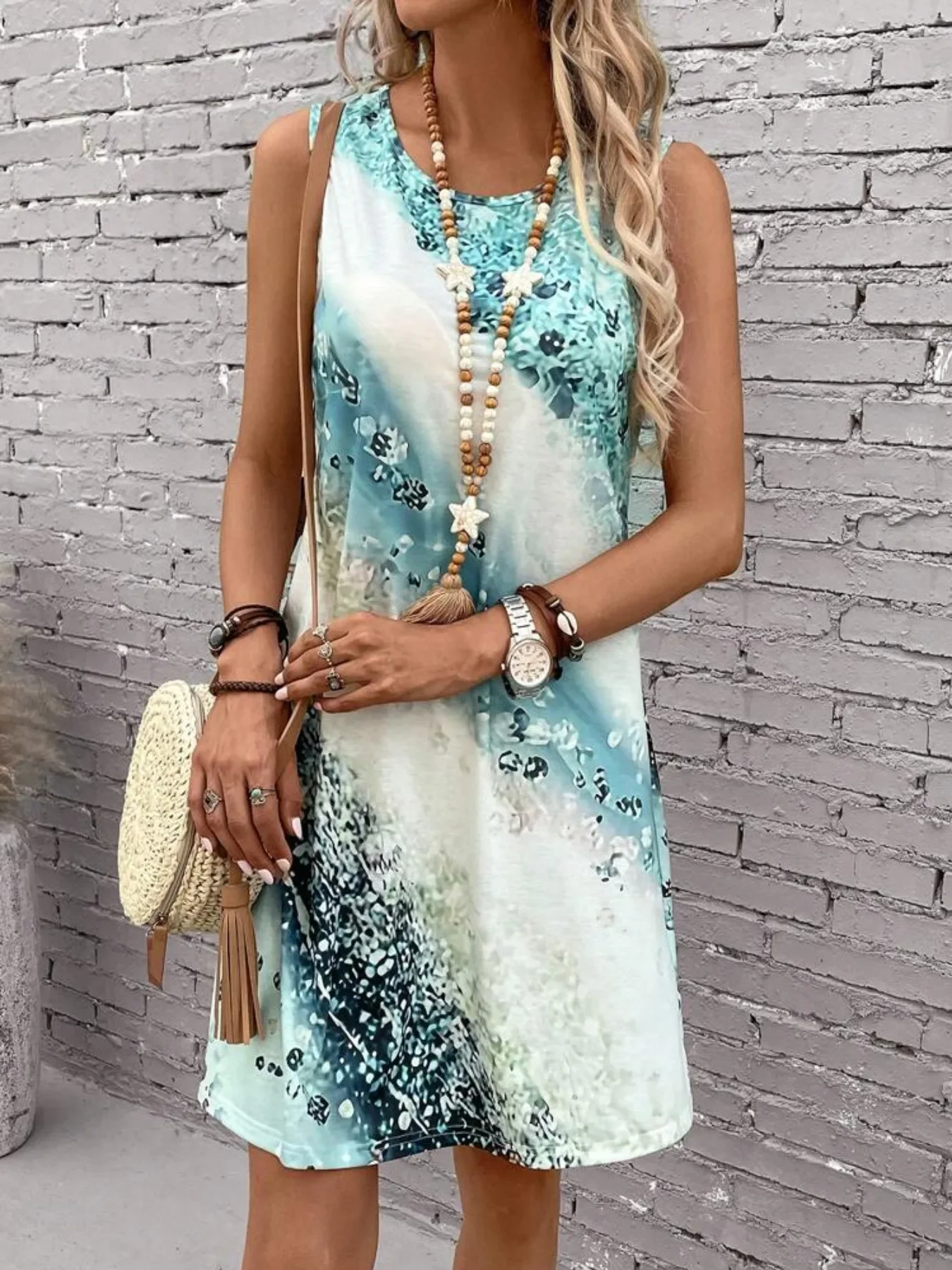 

2024 Spring/Summer Sleeveless Suspender Short Skirt Dress New Women's Printed Fashion and Elegant
