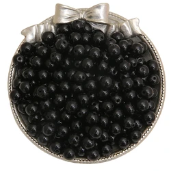 Glossy Jelly Imitation Jade Glass Round Beads - Assorted Sizes for Jewelry Making Supplies (Black)