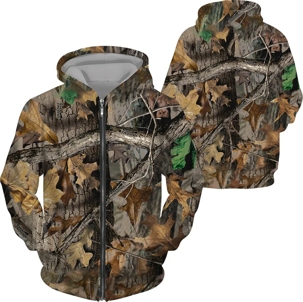 Autumn and Winter Maple Leaves Camouflage 3D Zipper Tracksuits Men Outdoor Fishing Camping Hunting Sets Unisex Streetwear Suits