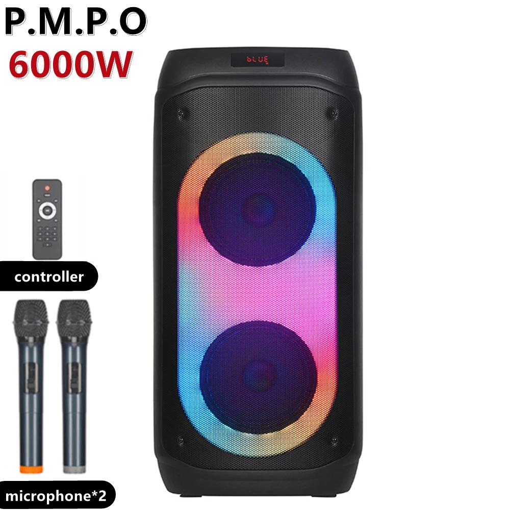 P.M.P.O 6000W Dual 8 Inch High Power Party Bluetooth Speaker Portable