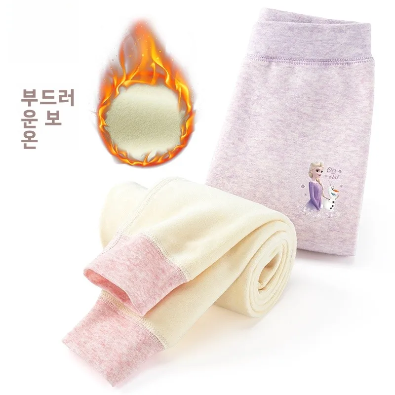 디즈니 아동용 양털 안감 두꺼운 이너웨어 면바지 교복 필수 겨울 따뜻한 바지 여아
