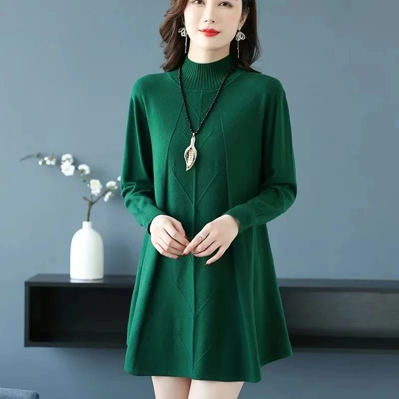 

Осенне-зимнее Новое Женское шерстяное вязаное платье-свитер, Длинные свободные трикотажные свитера с низом, Женские Повседневные вязаные платья-пуловеры