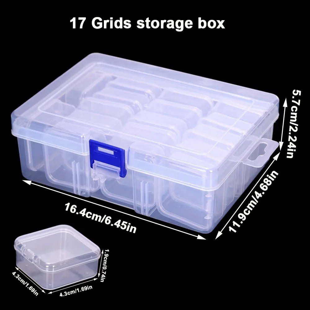 Plastic Clear Square Box DIY Craft Diamond Painting Embroidery Jewelry Rhinestone Storage Container 1 Set (17/21/24/35/45/58)
