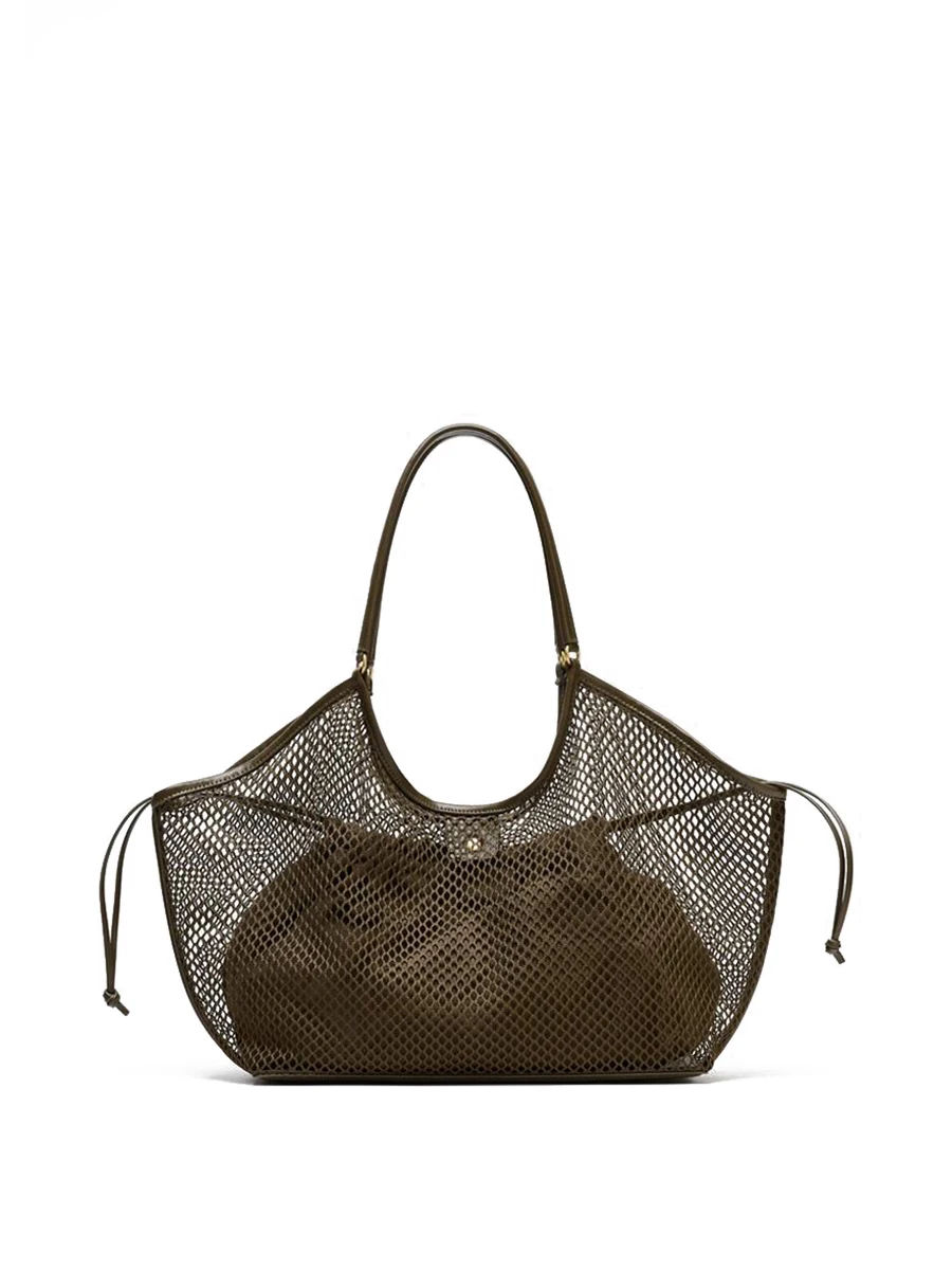 Women Large Capacity Mesh Beach Travel Shoulder Bag Casual Shopper Totes  Beach Toy Storage Bag Ladies Handbag Net Bag