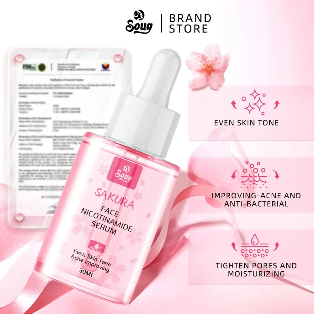 Soug Sakura Nicotinamide Facial Essence Moisturizes Hydrates Reduces Fine Lines Inhibits Reduces Acne Marks Face Serum
